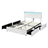 Levede Queen Bed Frame RGB LED PU 4 Drawer USB - Low Angle