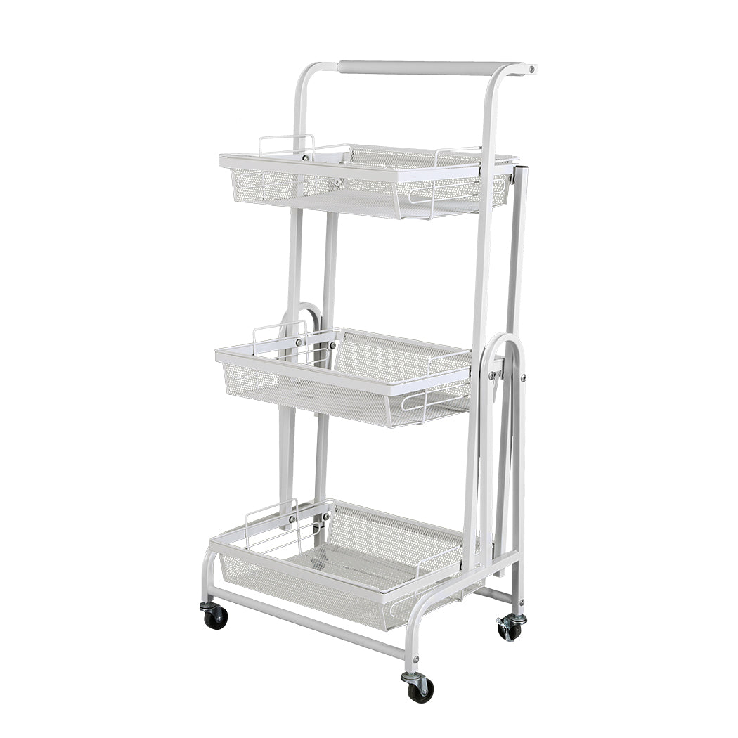 Levede 3 Tier Kitchen Trolley Cart Swivel White Colour-2018816816582889472