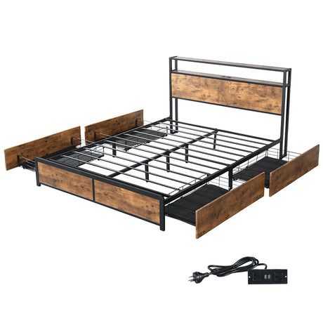 Levede Double Bed Frame RGB LED 4 Drawers USB-1954802376900743168