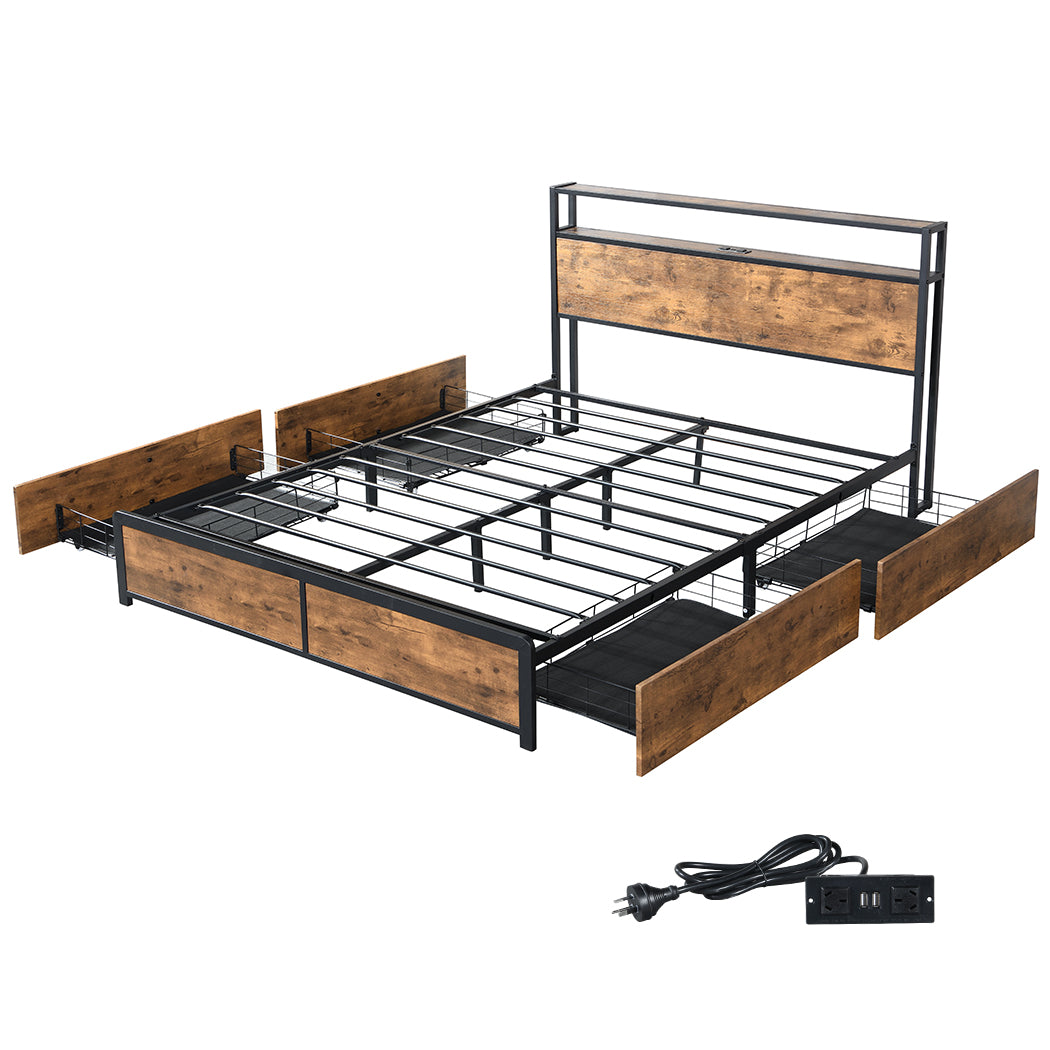 Levede Queen Bed Frame RGB LED 4 Drawers USB-2018816937181712384