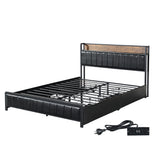 Levede Queen Bed Frame PU 4 Drawer USB Charge - Low Angle