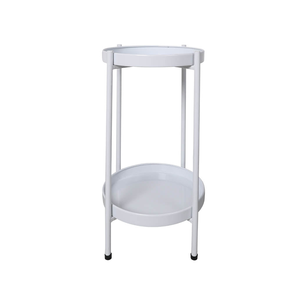Levede 2 Tiers Plant Stand Metal Flower White Medium-2006732931460108288