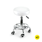 2x Levede Swivel Salon Barstool Hairdressing White - Low Angle