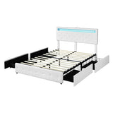 Levede Double Bed Frame RGB LED PU 4 Drawer USB - Low Angle