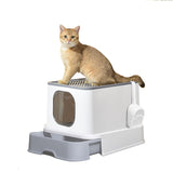 PaWz Cat Litter Box Fully Enclosed Kitty Grey - Low Angle
