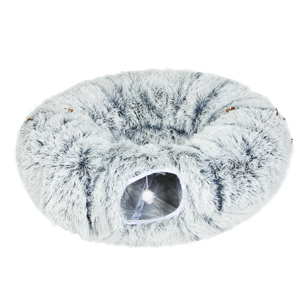 Pawz Cat Tunnel Foldable Fluffy Plush Play Tube Grey-2006732904436207616