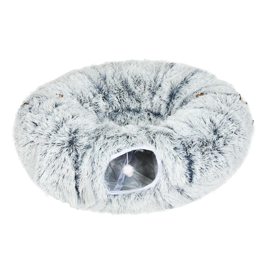 Pawz Cat Tunnel Foldable Fluffy Plush Play Tube Grey-2006732904436207616