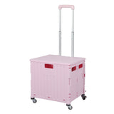 Folding Shopping Trolley Cart Portable Pink - Low Angle