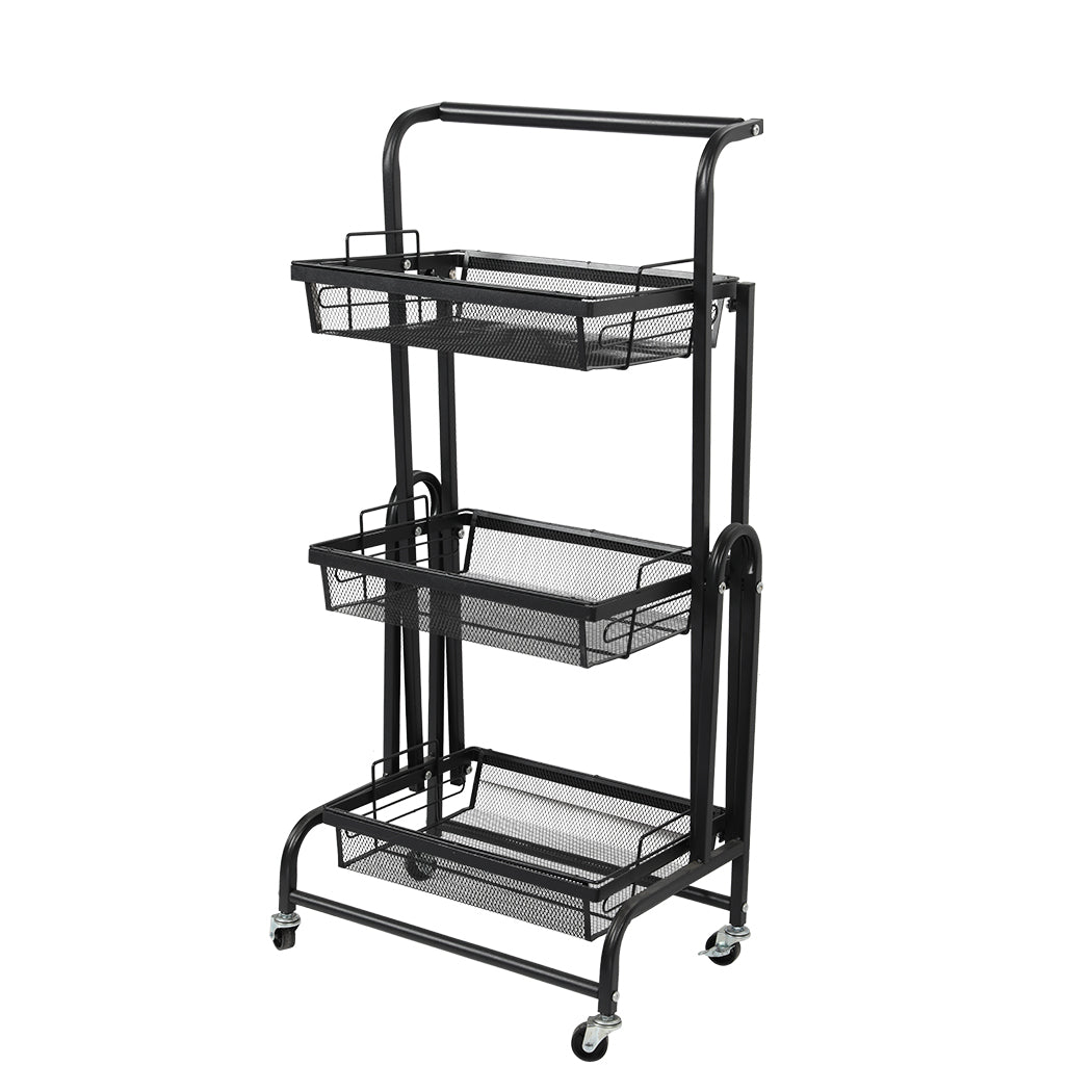 Levede 3 Tier Kitchen Trolley Cart Swivel Black Colour-2018816800040554496