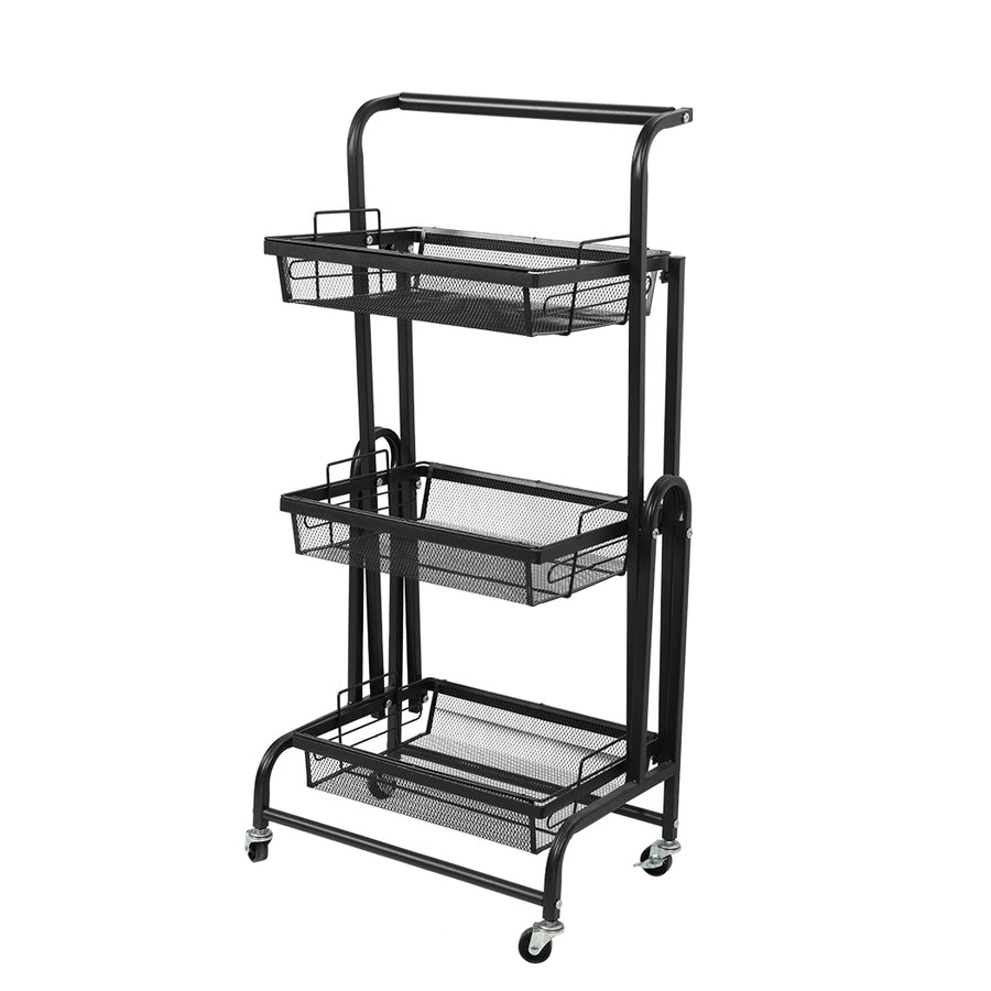 Levede 3 Tier Kitchen Trolley Cart Swivel Black Colour-2018816800040554496