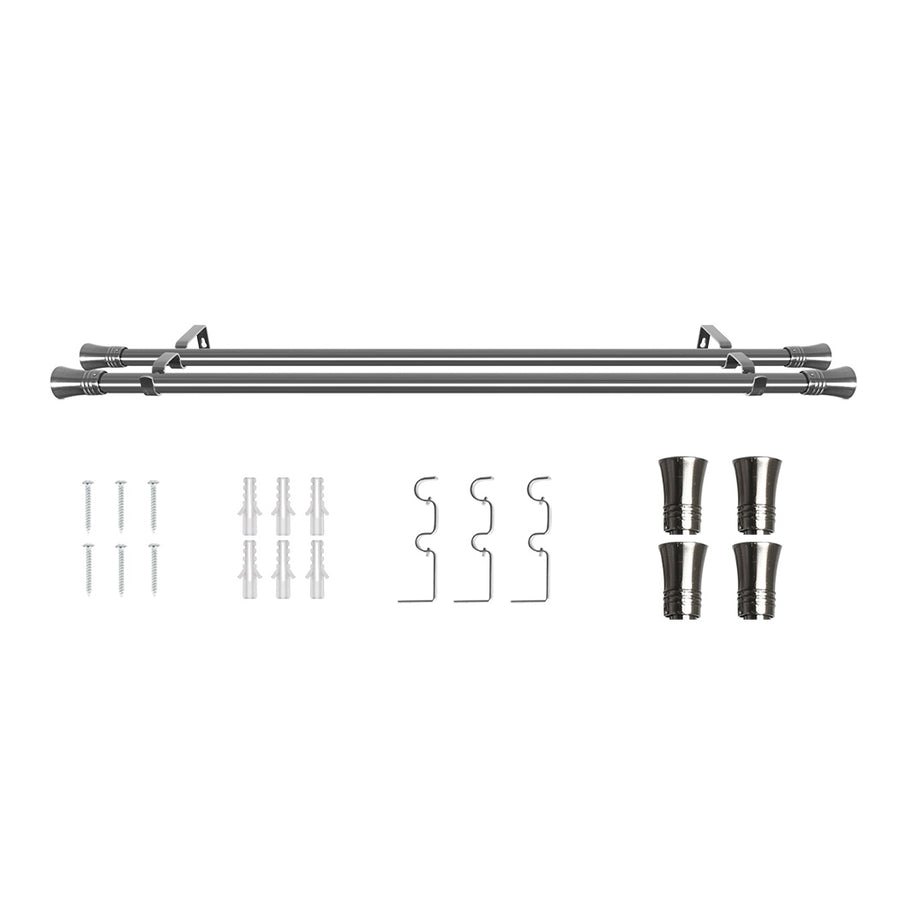 Marlow Silver Double Curtain Rod Steel Pole Pommel Set Extendable Adjustable-2018816758948958208