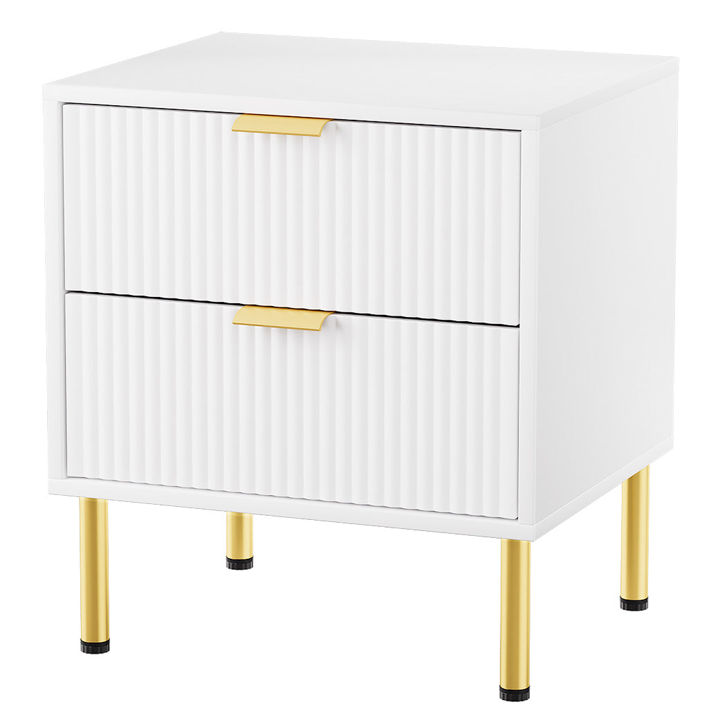 Levede Bedside Table with 2 Drawers White Metal Legs-2006732897205227520
