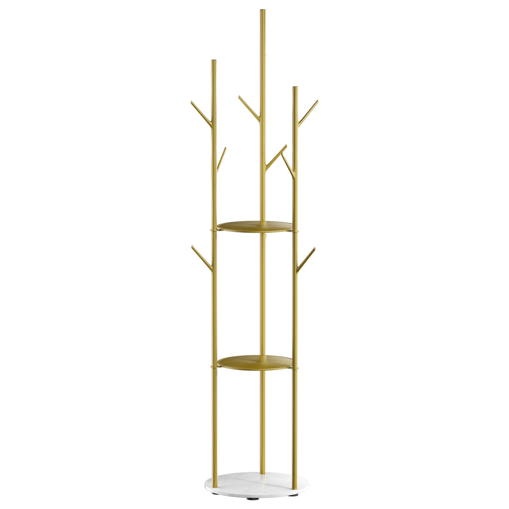 Levede Coat Rack Clothes Stand 8 Hook Organizer Gold-2018816841975205888