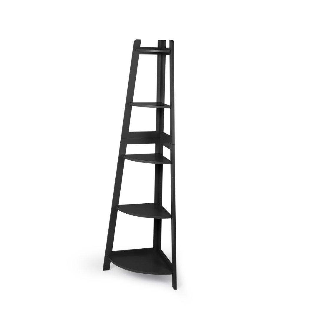 Levede 5 Tier Corner Shelf Wooden Storage Black-2006733234070753280
