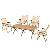 Levede Folding Camping Table Chair Set Oak - Low Angle