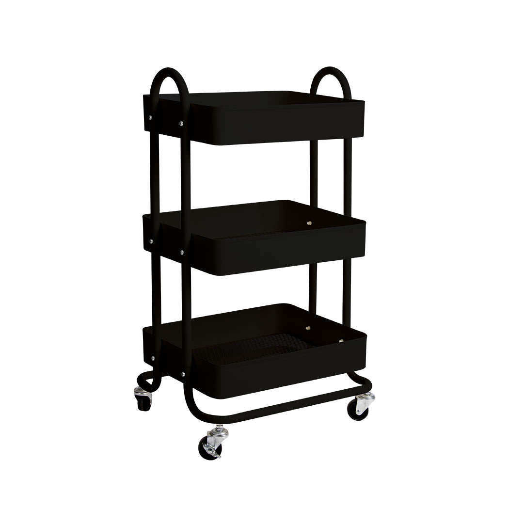 Levede 3 Tiers Kitchen Trolley Cart Black-2018816732868775936