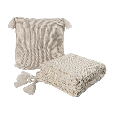 DreamZ Knitting Throw Blanket Cushion Beige-1954802941626028032