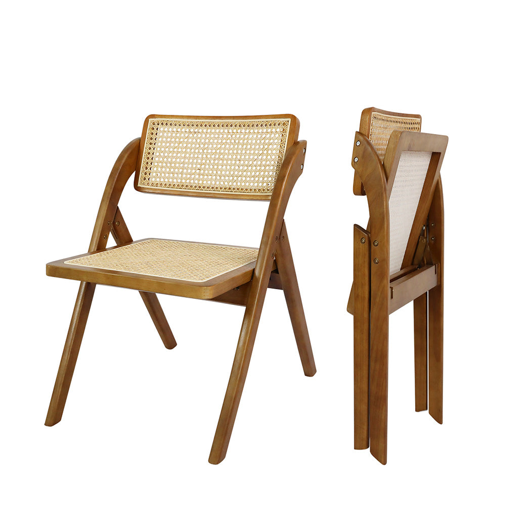 Levede 2X Foldable Rattan Dining Chairs Walnut-2006733269277741056