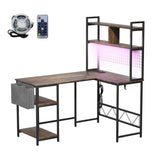 Levede L Shaped Gaming Desk with LED Lights Brown - Low Angle