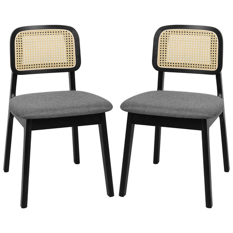 Levede 2x Dining Chair Wood Rattan Armless Black-2006732686818938880