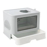PaWz Foldable Cat Litter Box Tray Enclosed Grey - Low Angle