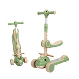 BoPeep Foldable Kids Scooter Flip-able Seat Green - Low Angle