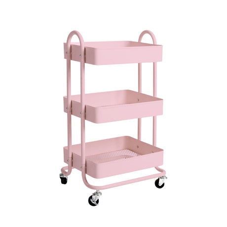 Levede 3 Tiers Kitchen Trolley Cart Pink-2018816727663644672
