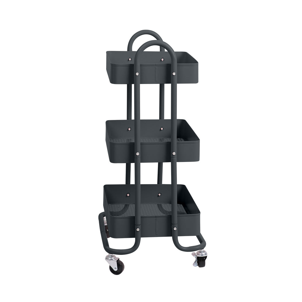 Levede 3 Tiers Kitchen Trolley Cart Grey-2018816738329759745