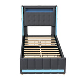 Levede Single Bed Frame Fabric Storage Drawer LED USB