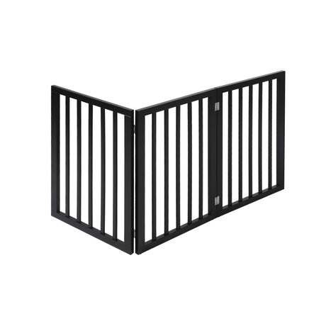 PaWz 3 Panels Wooden Pet Gate Dog Fence Black 139CM-1954802528155734017