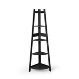 Levede 5 Tier Corner Shelf Wooden Storage Black-2006733234070753281