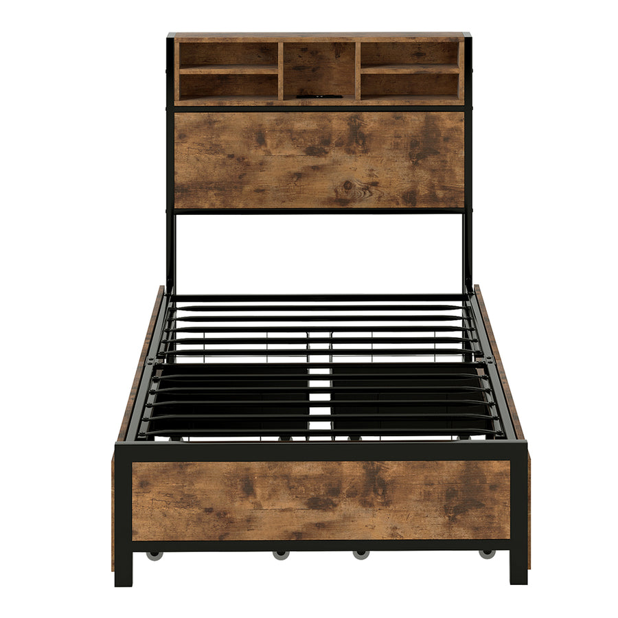 Levede Single Bed Frame Industrial Storage LED Charing-2011971104519884801