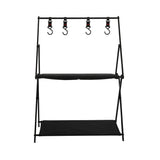 Levede Foldable Camping Storage Shelves 2 Layer with Hooks Black-2018816784416772097