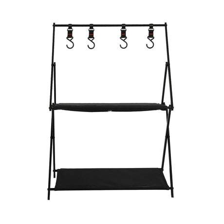 Levede Foldable Camping Storage Shelves 2 Layer with Hooks Black-2018816784416772097