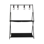 Levede Foldable Camping Storage Shelves 2 Layer with Hooks Black-2018816784416772097