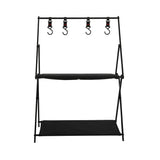 Levede Foldable Camping Storage Shelves 2 Layer with Hooks Black
