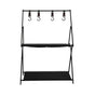 Levede Foldable Camping Storage Shelves 2 Layer with Hooks Black