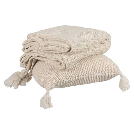 DreamZ Knitting Throw Blanket Cushion Beige-1954802941626028033