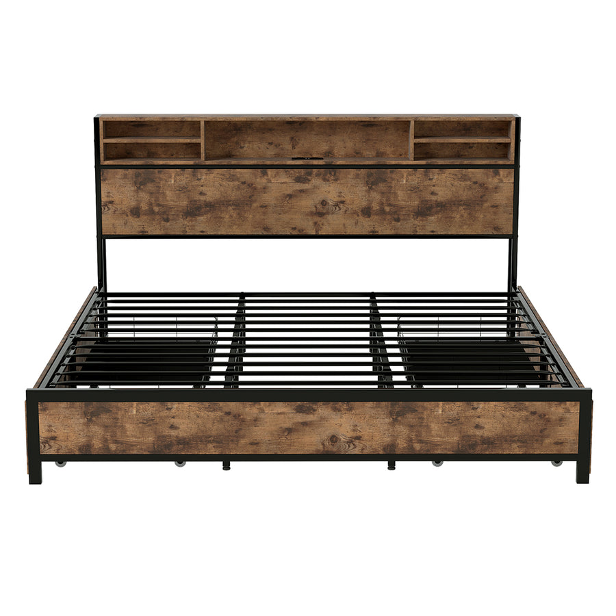 Levede King Bed Frame Industrial Storage LED Charing-2011971104339529729