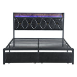 Levede Double Metal Bed Frame LED Lights 2 Drawers
