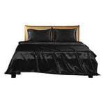 DreamZ Silky Satin Sheets Fitted Flat Queen Black-2006733218992230401