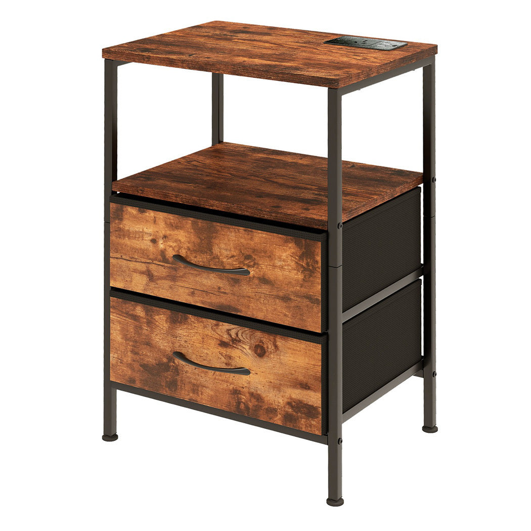 Levede LED Bedside Table with 2 Drawers Power Outlets-2018816812560551937