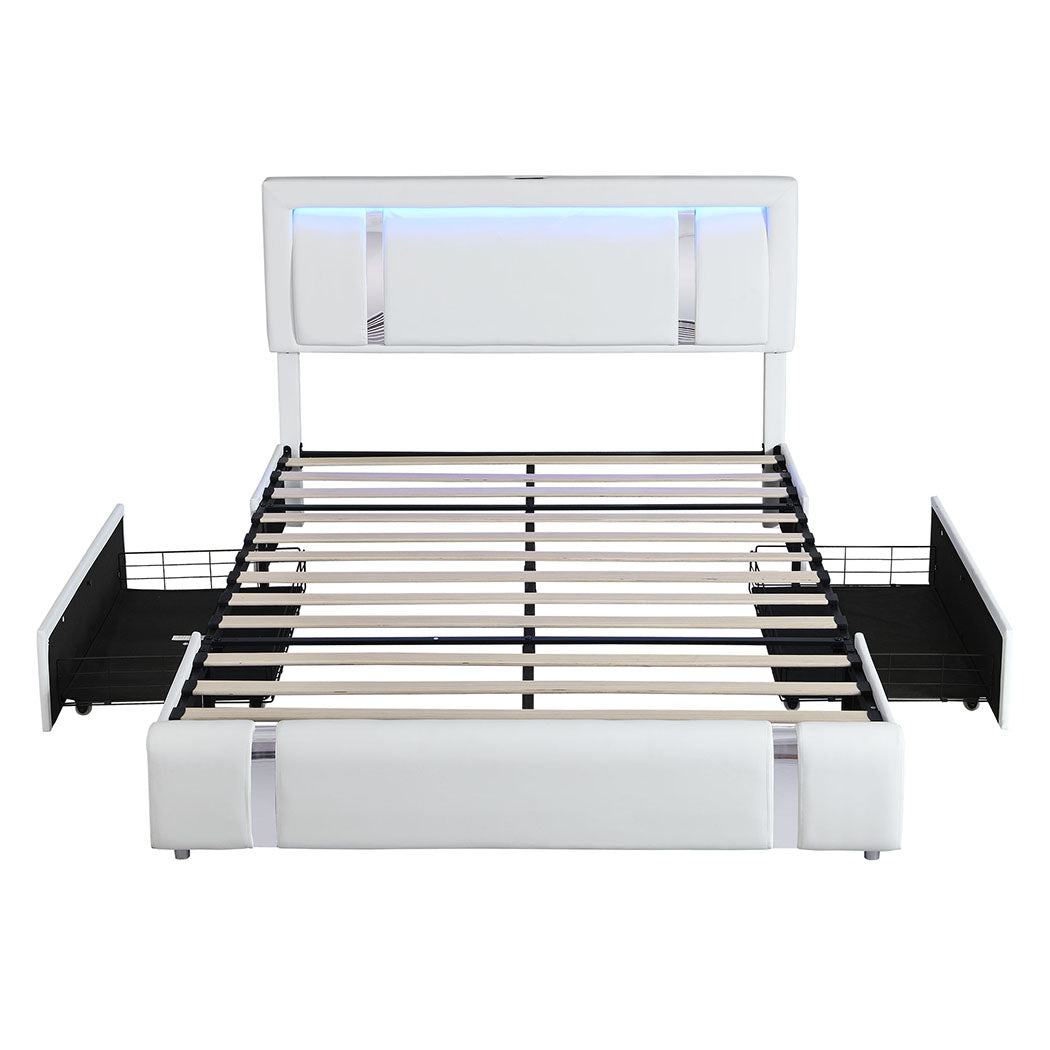Levede King Bed Frame Leather Headboard RGB 2 Drawers-2006732796147666945
