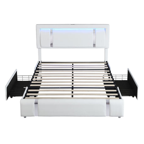 Levede King Bed Frame Leather Headboard RGB 2 Drawers-2006732796147666945