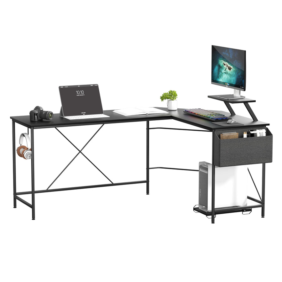 Levede Computer Desk Corner Desk Black-2006732838304616449