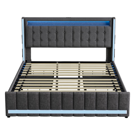 Levede King Bed Frame Fabric Storage Drawer LED USB-2006733381945135105
