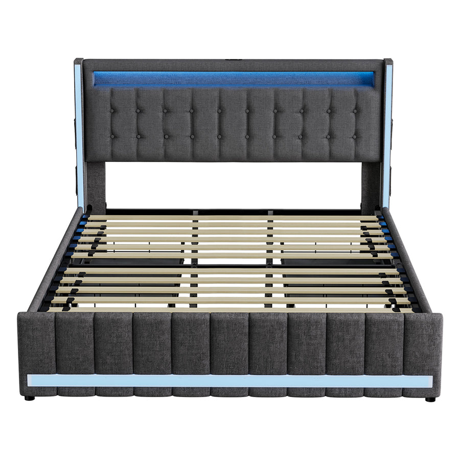 Levede King Bed Frame Fabric Storage Drawer LED USB-2006733381945135105
