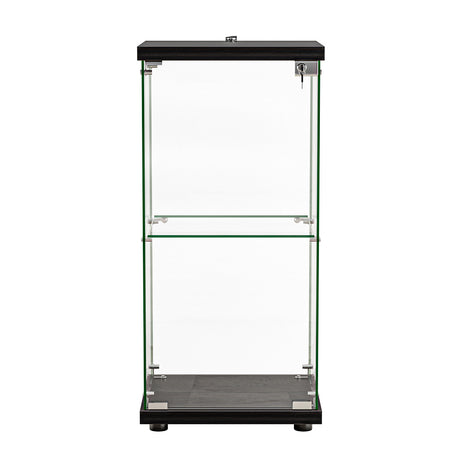 Stacked Display Cabinet Collection Storage Tempered Glass 2 Tier With Lock Black-2018816906798174209