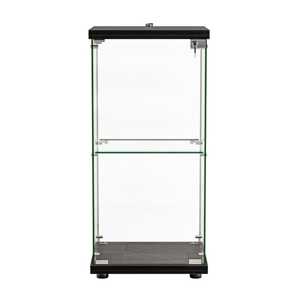 Stacked Display Cabinet Collection Storage Tempered Glass 2 Tier With Lock Black-2018816906798174209