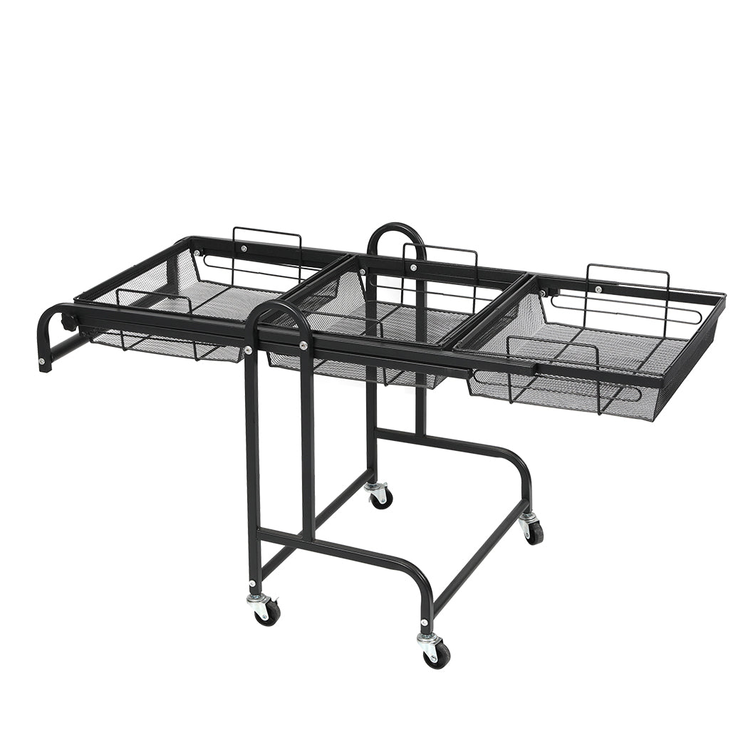 Levede 3 Tier Kitchen Trolley Cart Swivel Black Colour-2018816800040554497